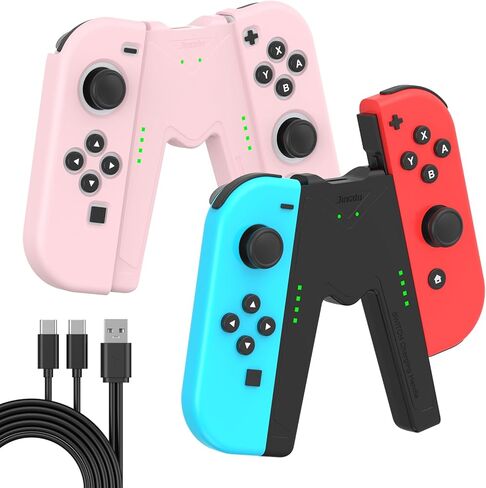 قبضة شحن JINGDU Switch JoyCon متوافقة مع طراز Nintendo Switch القياسي وOLED، العب أثناء الشحن، شاحن وحدة تحكم JoyCon محمول على شكل V مع كابل شحن | قطعتين | أسود in Kuwait