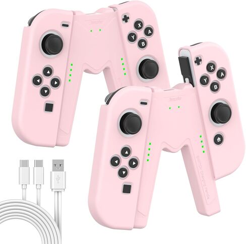 قبضة شحن JINGDU Switch JoyCon متوافقة مع طراز Nintendo Switch القياسي وOLED، العب أثناء الشحن، شاحن وحدة تحكم JoyCon محمول على شكل V مع كابل شحن | قطعتين | أسود in Kuwait