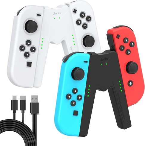 قبضة شحن JINGDU Switch JoyCon متوافقة مع طراز Nintendo Switch القياسي وOLED، العب أثناء الشحن، شاحن وحدة تحكم JoyCon محمول على شكل V مع كابل شحن | قطعتين | أسود in Kuwait