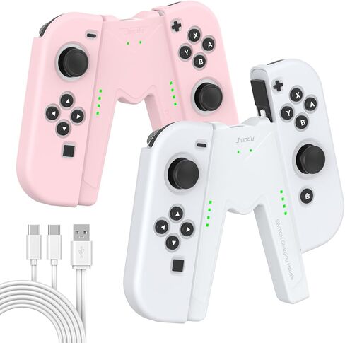 قبضة شحن JINGDU Switch JoyCon متوافقة مع طراز Nintendo Switch القياسي وOLED، العب أثناء الشحن، شاحن وحدة تحكم JoyCon محمول على شكل V مع كابل شحن | قطعتين | أسود in Kuwait