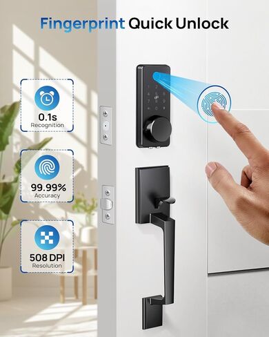 Smart Fingerprint Door Lock Set with APP Control – Keyless Entry, Auto Lock, Electronic Keypad & 2 Lever Handles for Home, Apartment, or Office in Saudi Arabia