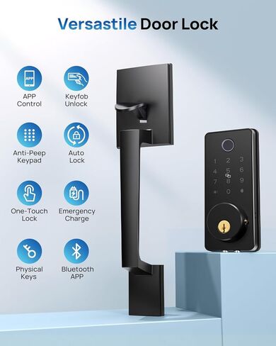 Smart Fingerprint Door Lock Set with APP Control – Keyless Entry, Auto Lock, Electronic Keypad & 2 Lever Handles for Home, Apartment, or Office in Saudi Arabia