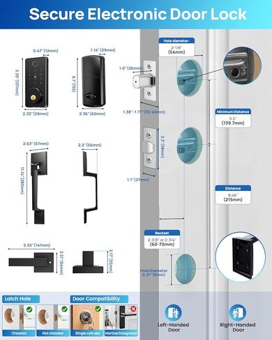 Smart Fingerprint Door Lock Set with APP Control – Keyless Entry, Auto Lock, Electronic Keypad & 2 Lever Handles for Home, Apartment, or Office in Saudi Arabia