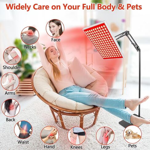 العلاج بالضوء الأحمر للجسم والوجه | 150 مصباح LED مزدوج الطول (660 نانومتر أحمر و850 نانومتر الأشعة تحت الحمراء) مع حامل قابل للتعديل | تجديد بشرة الجسم بالكامل واسترخاء العضلات وتخفيف الآلام في المنزل in Kuwait