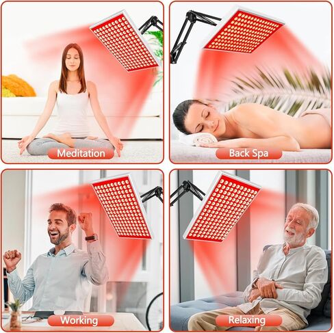 العلاج بالضوء الأحمر للجسم والوجه | 150 مصباح LED مزدوج الطول (660 نانومتر أحمر و850 نانومتر الأشعة تحت الحمراء) مع حامل قابل للتعديل | تجديد بشرة الجسم بالكامل واسترخاء العضلات وتخفيف الآلام في المنزل in Kuwait