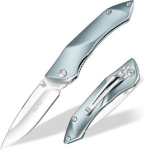 سكين جيب Harita قابل للطي، شفرة فولاذية 8Cr13Mov مقاس 2.95 بوصة، مقبض من الألومنيوم، سكين قفل بطانة أمان مع مشبك للرجال، مثالي لصيد الأسماك والتخييم والصيد والمشي لمسافات طويلة وحمل كل يوم فضي in Kuwait
