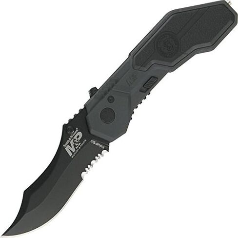 Smith & Wesson M&P SWMP1BS 7.1in SS سكين قابل للطي بمساعدة 2.9in شفرة مشبك مسننة ومقبض ألومنيوم للتكتيكية والبقاء وEDC، أسود، 6 بوصة in Saudi Arabia