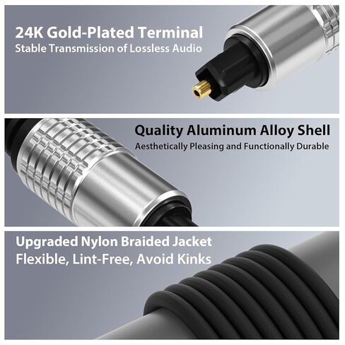 Optical Audio Cable, Digital Optical Cable with Toslink Connectors, Braided Digital Audio Cables for Soundbar, TV, Receiver, Speaker, Xbox, PS5, Blu-Ray – Gold-Plated, 3.3ft in Saudi Arabia