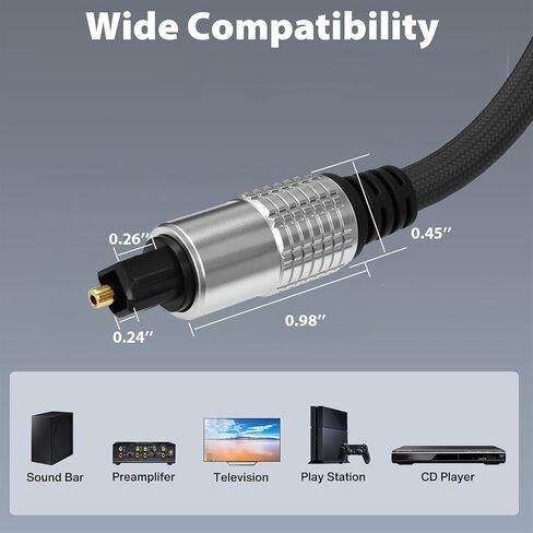 Optical Audio Cable, Digital Optical Cable with Toslink Connectors, Braided Digital Audio Cables for Soundbar, TV, Receiver, Speaker, Xbox, PS5, Blu-Ray – Gold-Plated, 3.3ft in Saudi Arabia