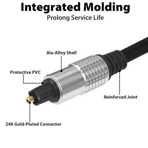 Optical Audio Cable, Digital Optical Cable with Toslink Connectors, Braided Digital Audio Cables for Soundbar, TV, Receiver, Speaker, Xbox, PS5, Blu-Ray – Gold-Plated, 3.3ft in Saudi Arabia