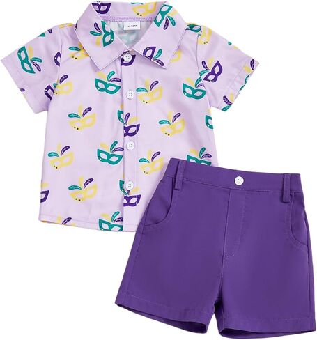طقم ملابس Hekkomird Baby Boy Mardi Gras لطيف على شكل كعكة King بأكمام قصيرة وقميص وسروال قصير للأطفال الصغار in Saudi Arabia