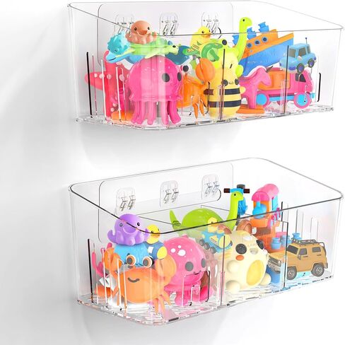 Lysam Bath Toy Storage 2 Packs, Large Bath Toy Holder with 3 Compartment, Quick Dry Bathtub Toy Organizer, Bath Tub Toy Net, Shower Toy Basket & Bin, Bathroom Accessories for Baby,Toddler,Kids（Clear） in Saudi Arabia
