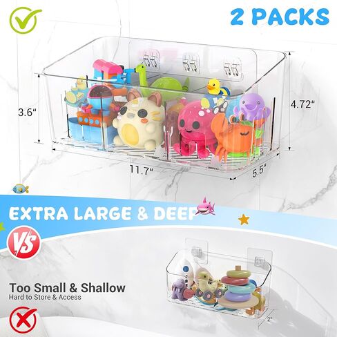 Lysam Bath Toy Storage 2 Packs, Large Bath Toy Holder with 3 Compartment, Quick Dry Bathtub Toy Organizer, Bath Tub Toy Net, Shower Toy Basket & Bin, Bathroom Accessories for Baby,Toddler,Kids（Clear） in Saudi Arabia