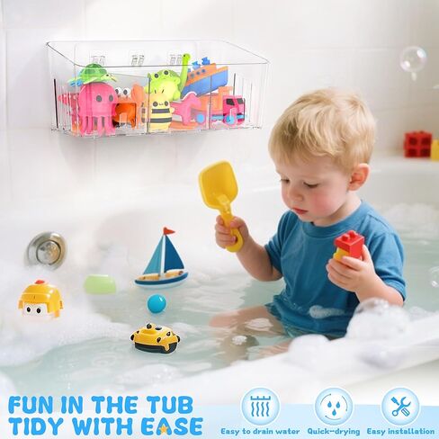 Lysam Bath Toy Storage 2 Packs, Large Bath Toy Holder with 3 Compartment, Quick Dry Bathtub Toy Organizer, Bath Tub Toy Net, Shower Toy Basket & Bin, Bathroom Accessories for Baby,Toddler,Kids（Clear） in Saudi Arabia