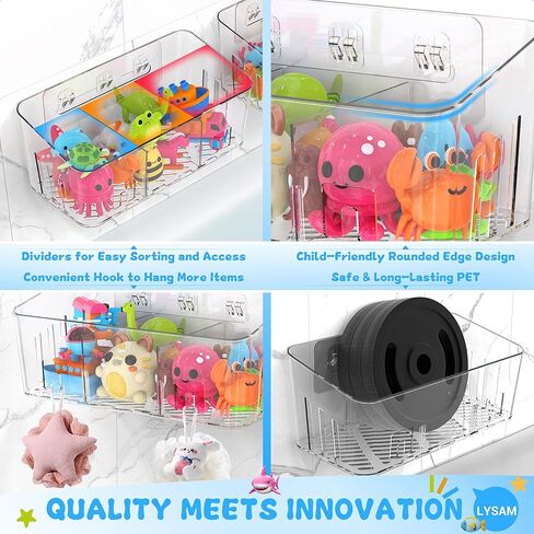 Lysam Bath Toy Storage 2 Packs, Large Bath Toy Holder with 3 Compartment, Quick Dry Bathtub Toy Organizer, Bath Tub Toy Net, Shower Toy Basket & Bin, Bathroom Accessories for Baby,Toddler,Kids（Clear） in Saudi Arabia