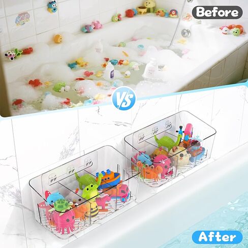Lysam Bath Toy Storage 2 Packs, Large Bath Toy Holder with 3 Compartment, Quick Dry Bathtub Toy Organizer, Bath Tub Toy Net, Shower Toy Basket & Bin, Bathroom Accessories for Baby,Toddler,Kids（Clear） in Saudi Arabia