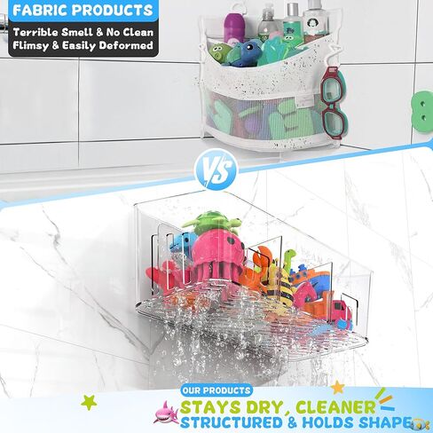 Lysam Bath Toy Storage 2 Packs, Large Bath Toy Holder with 3 Compartment, Quick Dry Bathtub Toy Organizer, Bath Tub Toy Net, Shower Toy Basket & Bin, Bathroom Accessories for Baby,Toddler,Kids（Clear） in Saudi Arabia