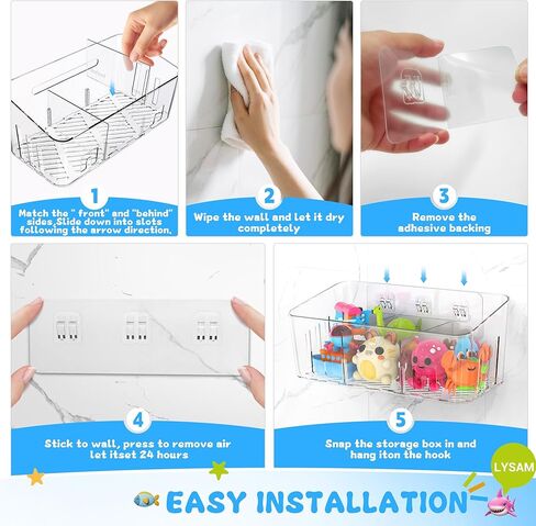 Lysam Bath Toy Storage 2 Packs, Large Bath Toy Holder with 3 Compartment, Quick Dry Bathtub Toy Organizer, Bath Tub Toy Net, Shower Toy Basket & Bin, Bathroom Accessories for Baby,Toddler,Kids（Clear） in Saudi Arabia