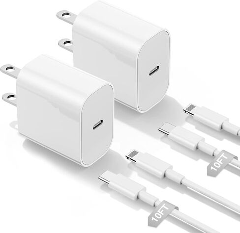 iPhone Charger Fast Charging 6ft, Type C Charger Block and Long USB C to Lightning Cable Cord, USBC Wall Plug Power Adapter Cube for Apple iPhone 14 Pro Max/14 Plus/14/13/12 Mini/11/XS Max/XR/iPad Air in Saudi Arabia