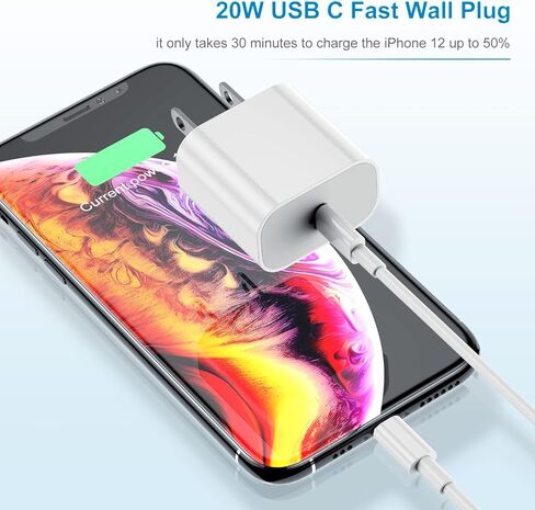 iPhone Charger Fast Charging 6ft, Type C Charger Block and Long USB C to Lightning Cable Cord, USBC Wall Plug Power Adapter Cube for Apple iPhone 14 Pro Max/14 Plus/14/13/12 Mini/11/XS Max/XR/iPad Air in Saudi Arabia