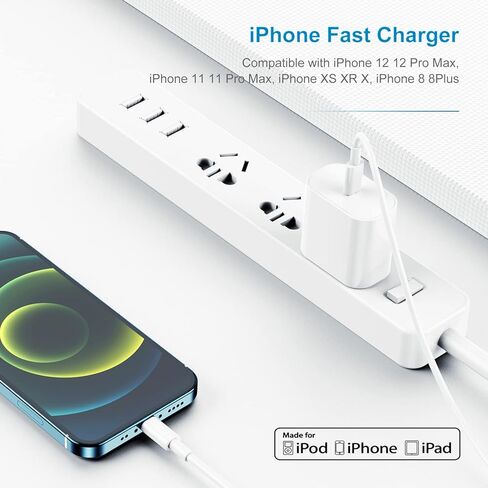 iPhone Charger Fast Charging 6ft, Type C Charger Block and Long USB C to Lightning Cable Cord, USBC Wall Plug Power Adapter Cube for Apple iPhone 14 Pro Max/14 Plus/14/13/12 Mini/11/XS Max/XR/iPad Air in Saudi Arabia
