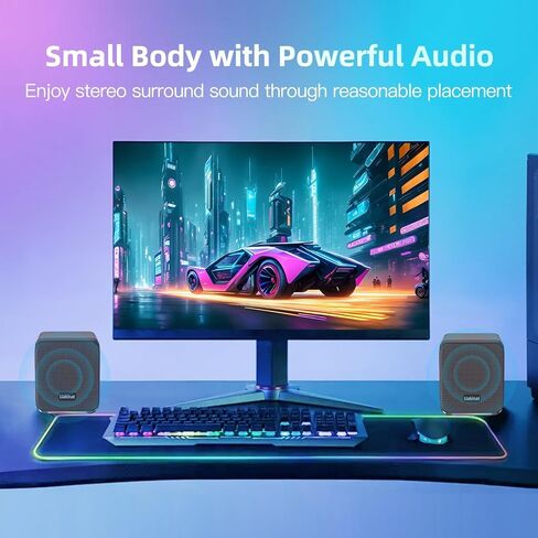 مكبرات صوت الكمبيوتر، مع 7 مصابيح RGB ملونة، ومقبس سماعة الرأس، وصوت جهير محسّن وتحكم في مستوى الصوت، ومكبرات صوت للكمبيوتر الشخصي، ومكبرات صوت للألعاب تعمل بمنفذ USB لشاشة الكمبيوتر المحمول، والكمبيوتر اللوحي، والهاتف in Saudi Arabia