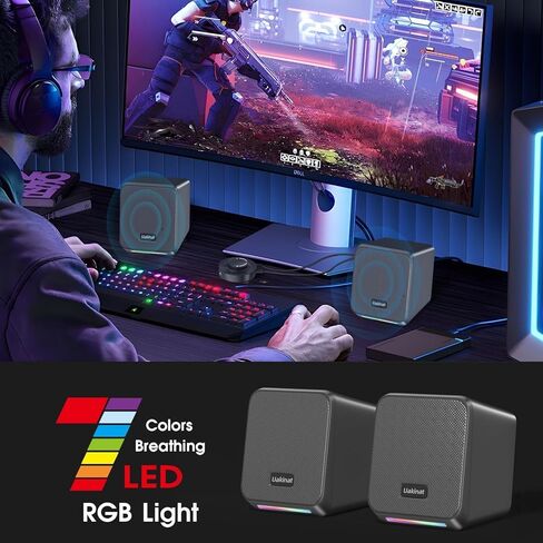 مكبرات صوت الكمبيوتر، مع 7 مصابيح RGB ملونة، ومقبس سماعة الرأس، وصوت جهير محسّن وتحكم في مستوى الصوت، ومكبرات صوت للكمبيوتر الشخصي، ومكبرات صوت للألعاب تعمل بمنفذ USB لشاشة الكمبيوتر المحمول، والكمبيوتر اللوحي، والهاتف in Saudi Arabia
