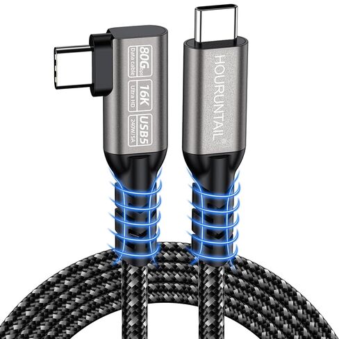 كابل Thunderbolt5 بطول 4 أقدام و1.2 متر، زاوية USB4 C إلى C 90 درجة متوافقة مع بيانات مضفرة 80 جيجابت في الثانية بسرعة عالية، عرض نطاق 120 جيجابت في الثانية لشاشة 16K/Dual 8K PD3.1 240W لشحن iPhone، MacBook، Hub، Dock-Gray in Saudi Arabia