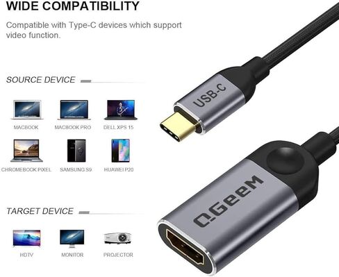QGeeM USB C to HDMI Adapter 4K Cable, USB Type-C to HDMI Adapter [Thunderbolt 3/4 Compatible] for Laptop MacBook Pro/Air, iPhone15 16 Pro/max,GalaxyS8-S23,XPS,Pixelbook,Thinkpad,Surface,Ipad Pro etc. in Kuwait