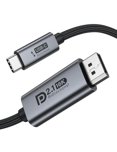 كابل USB C ثنائي الاتجاه إلى DisplayPort 2.1، منفذ DisplayPort 16K إلى سلك USB C 6.6 قدم، 16K@60 هرتز 8K@240 هرتز/120 هرتز، توصيل وتشغيل ألومنيوم ممتاز متوافق مع MacBook Pro/Air، الكمبيوتر المحمول، بطاقة الرسومات in Kuwait