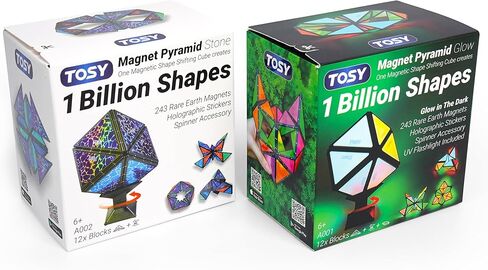 TOSY Magnet Pyramid Stone - 1 Cube Transforms into 1 Billion Shapes, 14 pcs (12 Puzzle pcs and 2 Spinners), 243 Magnets, Christmas Stocking Stuffers Gift for Kids, Creative Puzzle STEM Toy, 3-Pack in Kuwait