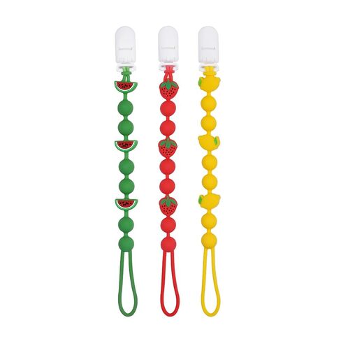 Cute Fruits Silicone Pacifier Clip Holder,Pack of 3,Flexible One Piece Design Paci Leash,Binky Clips for Baby Boys and Girls,Newborn Essential. (Elephant,Penguin,Bear) in Saudi Arabia