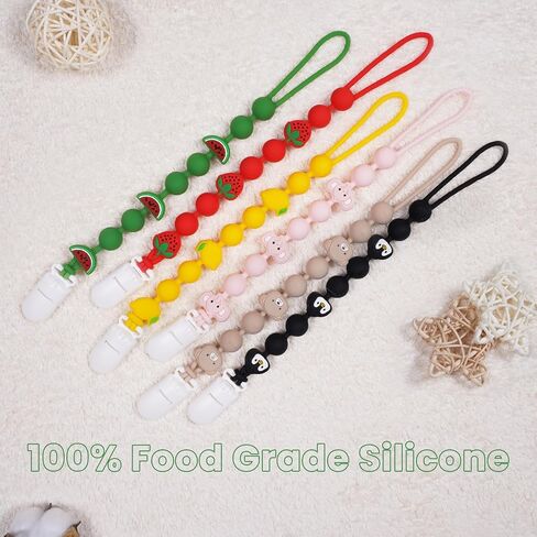 Cute Fruits Silicone Pacifier Clip Holder,Pack of 3,Flexible One Piece Design Paci Leash,Binky Clips for Baby Boys and Girls,Newborn Essential. (Elephant,Penguin,Bear) in Saudi Arabia