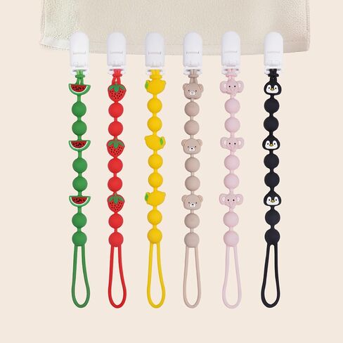Cute Fruits Silicone Pacifier Clip Holder,Pack of 3,Flexible One Piece Design Paci Leash,Binky Clips for Baby Boys and Girls,Newborn Essential. (Elephant,Penguin,Bear) in Saudi Arabia
