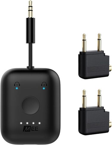 MEE audio Connect Air In-Flight Bluetooth جهاز إرسال صوتي لاسلكي مع محول طائرة مكون من قطعتين، لما يصل إلى 2 AirPods / سماعات رأس أخرى؛ يعمل مع جميع مقابس AUX مقاس 3.5 مم، باللون الأبيض in Kuwait