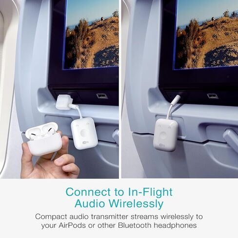 MEE audio Connect Air In-Flight Bluetooth جهاز إرسال صوتي لاسلكي مع محول طائرة مكون من قطعتين، لما يصل إلى 2 AirPods / سماعات رأس أخرى؛ يعمل مع جميع مقابس AUX مقاس 3.5 مم، باللون الأبيض in Kuwait
