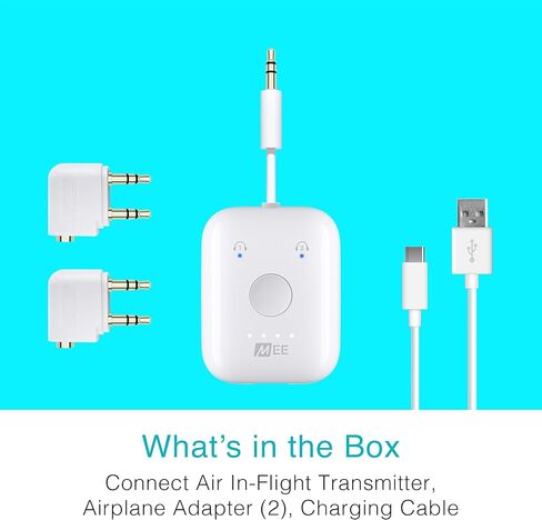 MEE audio Connect Air In-Flight Bluetooth جهاز إرسال صوتي لاسلكي مع محول طائرة مكون من قطعتين، لما يصل إلى 2 AirPods / سماعات رأس أخرى؛ يعمل مع جميع مقابس AUX مقاس 3.5 مم، باللون الأبيض in Kuwait