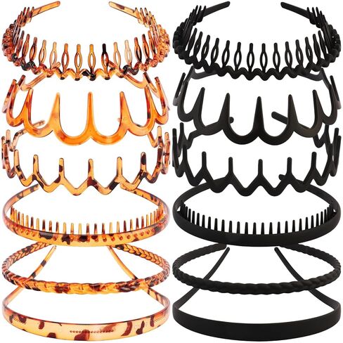 TOBATOBA 12Pcs Black Headbands for Women with Teeth Plastic Head Bands for Women's Hair Non Slip Comb Skinny Zig Zag Headbands Fashion Hair Accessories for Women Men Teen Girls in Kuwait