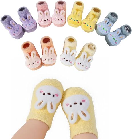 4/6 Pairs Baby Fuzzy Socks Cute Rabbit Dinosaur Baby Girl Socks Non Slip Grip Winter Warm Sock Newborn Infant Toddler in Saudi Arabia
