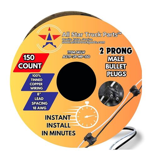 Double Male Bullet Plugs 2 Prong Continuous Wire Harness Roll for Side Clearance Marker Light,150 Male Plugs, 8" Lead Between Plugs, 100% Tinned Copper Wiring, 18AWG, Weatherproof in Saudi Arabia