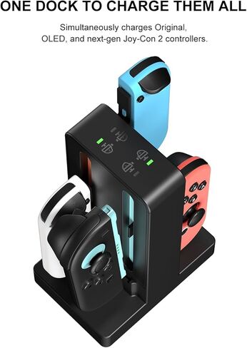 قاعدة شحن Joycon لجهاز Nintendo Switch 2,8 في 1 شاحن Joycon لوحدات تحكم Nintendo Switch، متوافق مع Joy-Con & Joy-Con 2، ملحقات وحدة تحكم Switch 2، أسود in Saudi Arabia