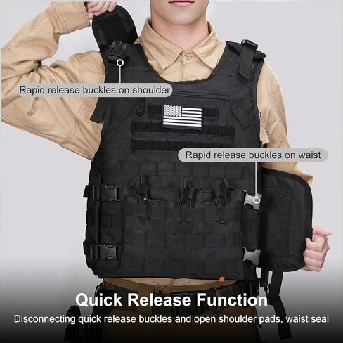 سترة خارجية مع حقيبة بسحاب قابلة للتعديل، سترة مولي سريعة الإصدار مع ثلاث أكياس ماج قابلة للإزالة، سترة خارجية سوداء in Kuwait