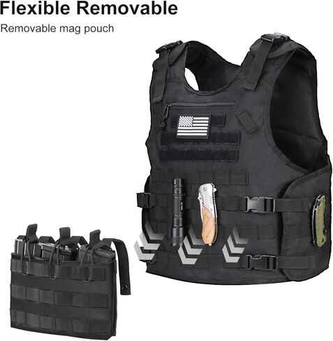 سترة خارجية مع حقيبة بسحاب قابلة للتعديل، سترة مولي سريعة الإصدار مع ثلاث أكياس ماج قابلة للإزالة، سترة خارجية سوداء in Kuwait