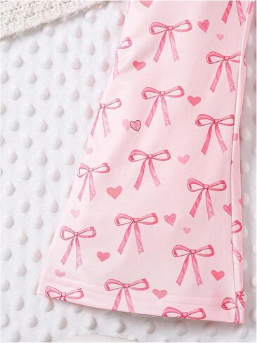 OYOANGLE Toddler Girl's Bow Print Bell Bottom Pants Elastic Waist Cute Flare Leg Trousers Casual Comfy Bootcut in Saudi Arabia