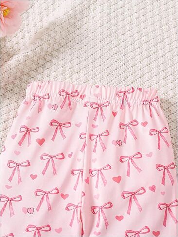 OYOANGLE Toddler Girl's Bow Print Bell Bottom Pants Elastic Waist Cute Flare Leg Trousers Casual Comfy Bootcut in Saudi Arabia