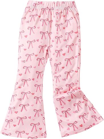 OYOANGLE Toddler Girl's Bow Print Bell Bottom Pants Elastic Waist Cute Flare Leg Trousers Casual Comfy Bootcut in Saudi Arabia