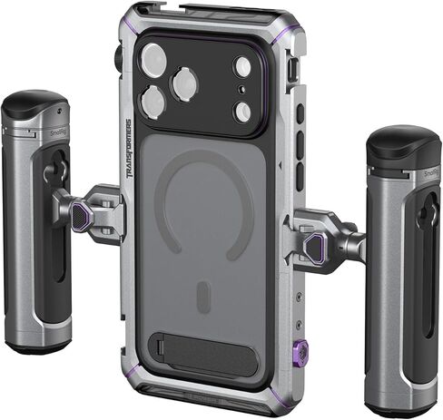 طقم قفص فيديو مزدوج محمول من SmallRig Megatron لهاتف iPhone 17 Pro Max، مقبض تحكم لاسلكي، إطلاق سريع، مجموعة صناعة الأفلام والبث المباشر مع حافظة، مقابض قابلة للدوران، لوحة خلفية للعدسة-5584 in Saudi Arabia