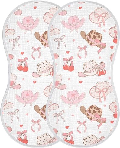 Western Pinks Cowgirl Hat Burp Cloths Baby Boys Girls Absorbent Soft Cotton Burping Cloths Rags, 2 Pack in Saudi Arabia