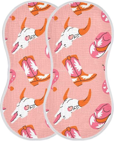 Western Pinks Cowgirl Hat Burp Cloths Baby Boys Girls Absorbent Soft Cotton Burping Cloths Rags, 2 Pack in Saudi Arabia