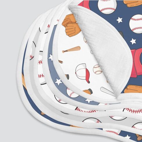 5 Pack Baseball Sport Burp Cloths Baby Boys Girls with Baseball Pattern, Large Cotton Burp Rags for Newborns Gifts Nursery Decor Extra Soft and Absorbent 9.8X19.6inches in Kuwait
